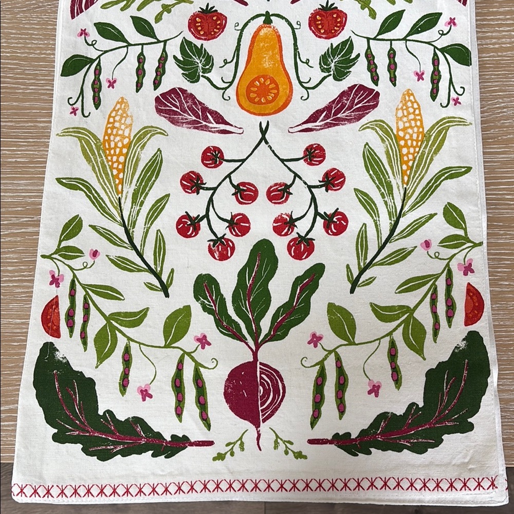 Anthropologie Folkloric colorful veggie print table runner